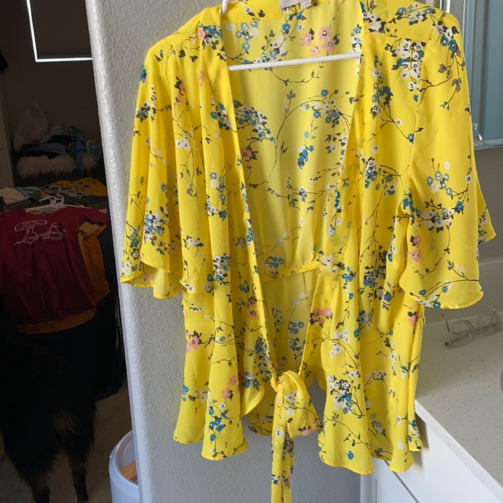 Yellow floral wrap top